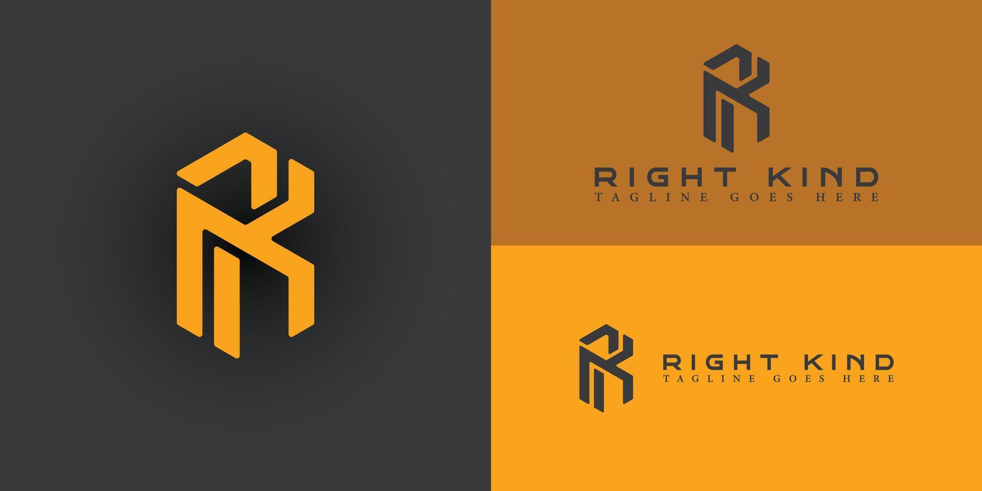 Abstract initial letter RK or KR logo in hexagon and orange color isolated in multiple background colors. The logo is applied for property and residential business logo design inspiration template vector