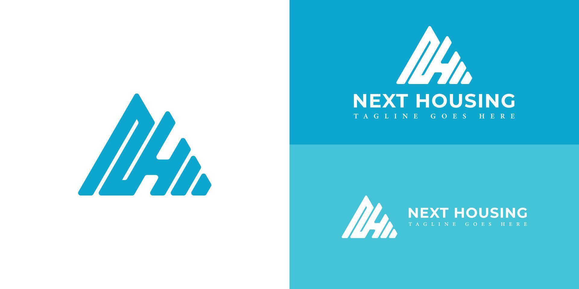 Abstract initial letter NH or HN logo in blue color isolated in multiple backgrounds. Mountain Hill Peak Summit with Initial Letter NH HN Logo Design Inspiration. Blue letter NH for real estate logo vector