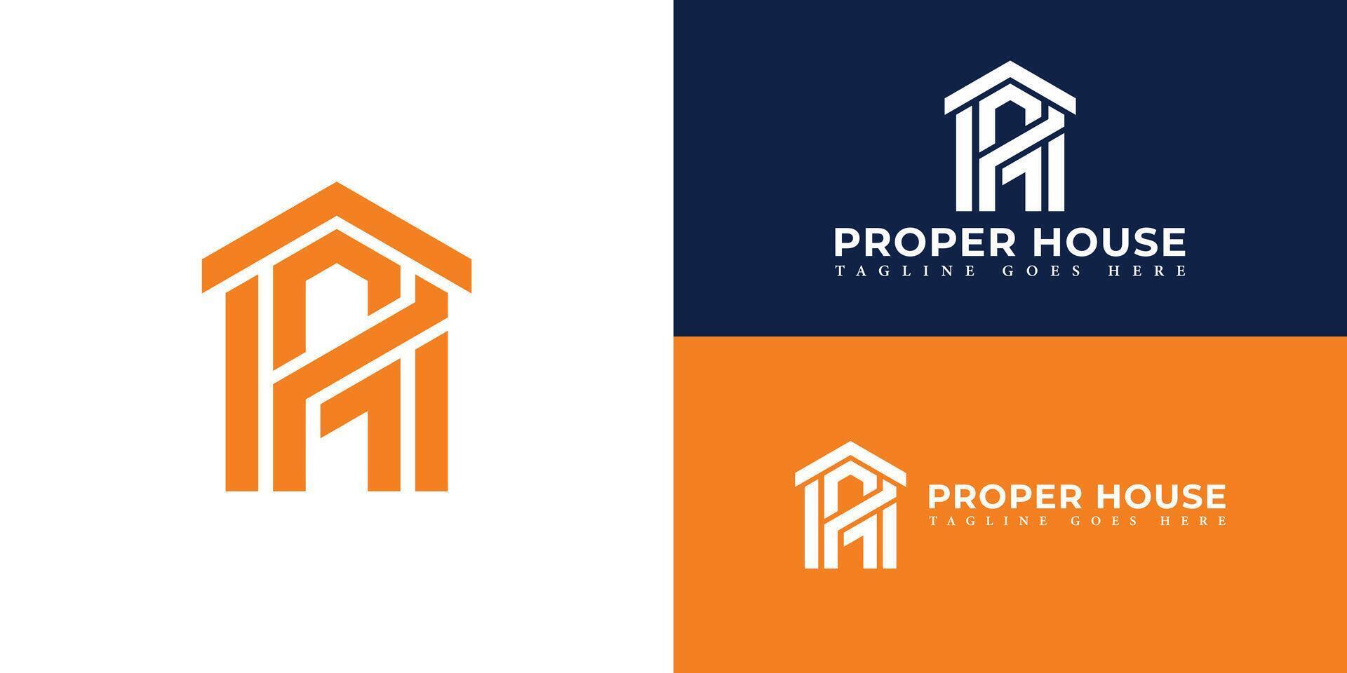 resumen letra ph o hp inicial monograma logo para real inmuebles con edificio estilo en naranja color aislado en múltiple antecedentes aplicado para real inmuebles corredor o empresa logo diseño inspiración vector