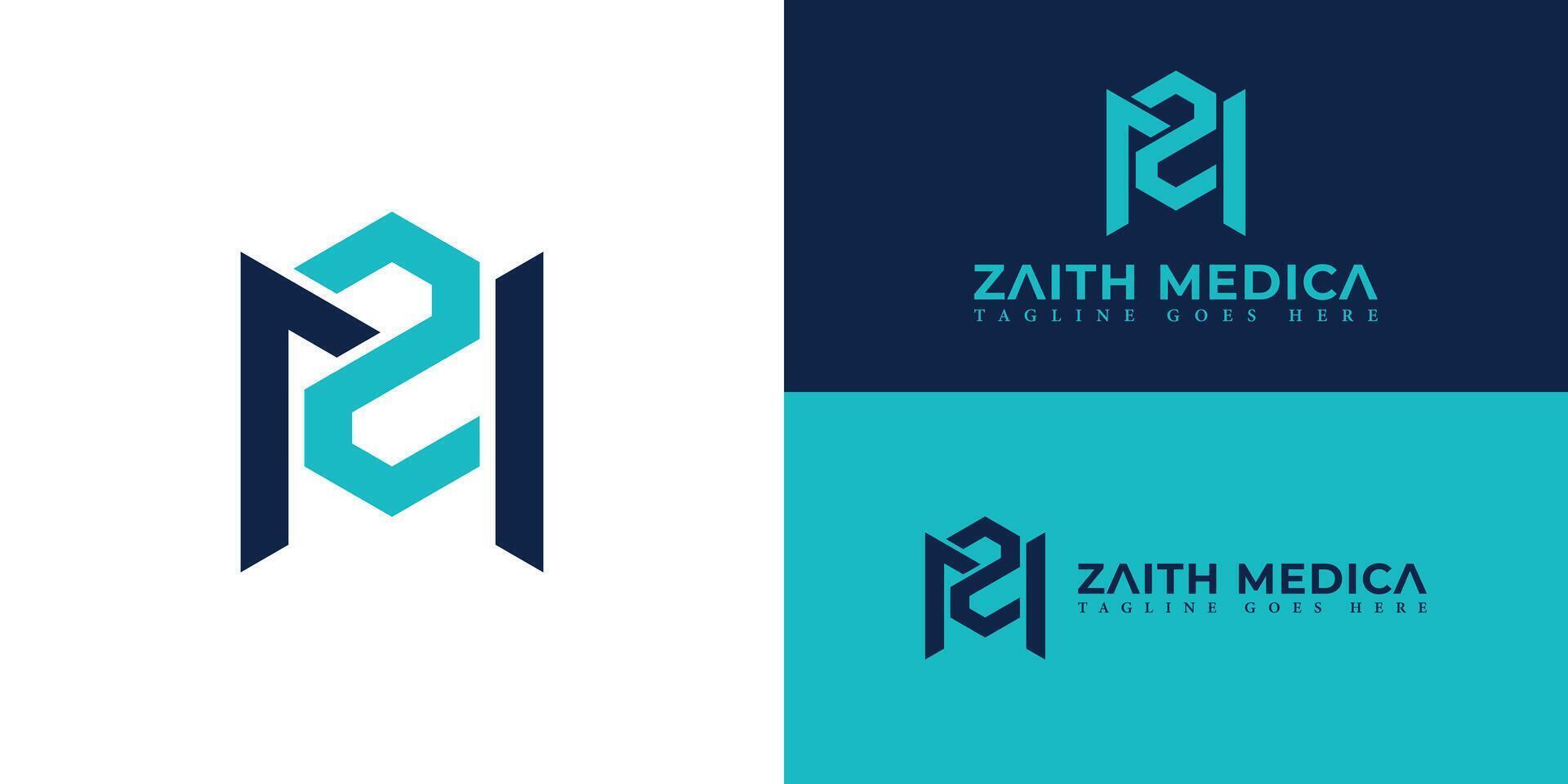 Abstract initial letter ZM or MZ logo in blue color isolated in white background. ZM company linked letter logo blue. Abstract blue letter ZM logo for medical company logo design inspiration template. vector