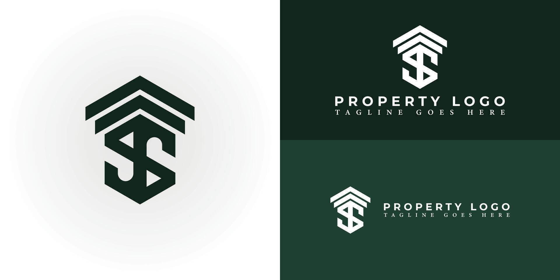 Abstract Letter TS or ST monogram logo design in green color isolated on multiple background colors. Abstract hexagon letter TS or ST logo applied for property and real estate logo design inspiration vector