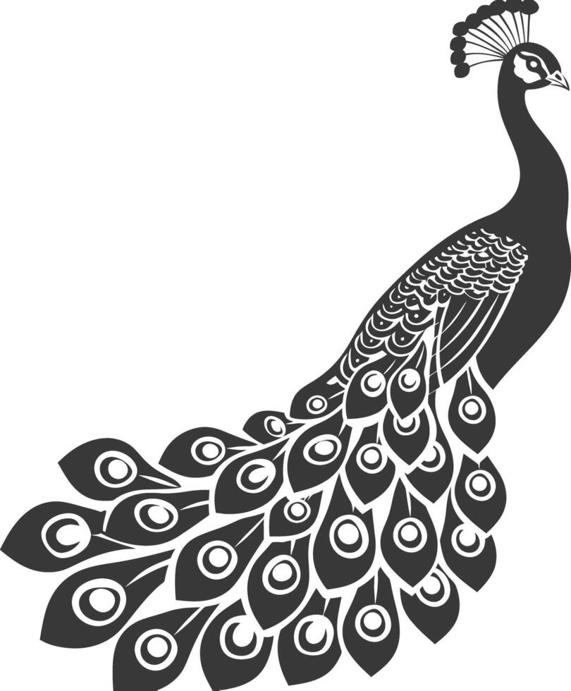 AI generated Silhouette Peafowl Birds Animal raise feather tail black color only vector