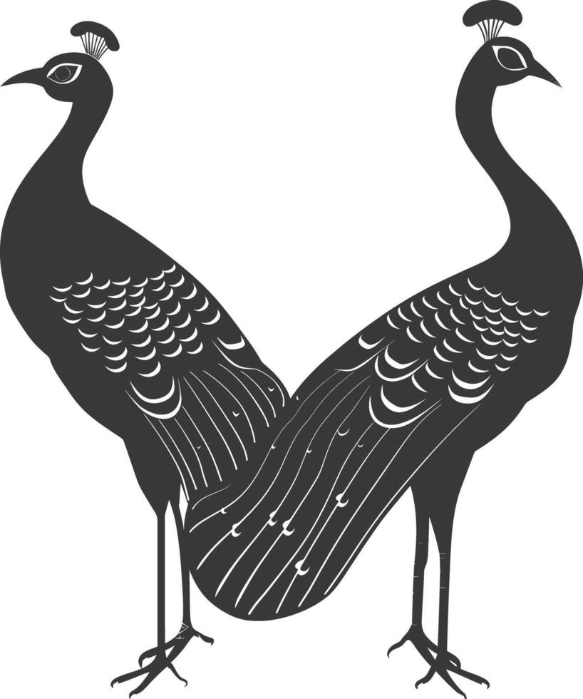 AI generated Silhouette Peafowl Birds Animal black color only vector