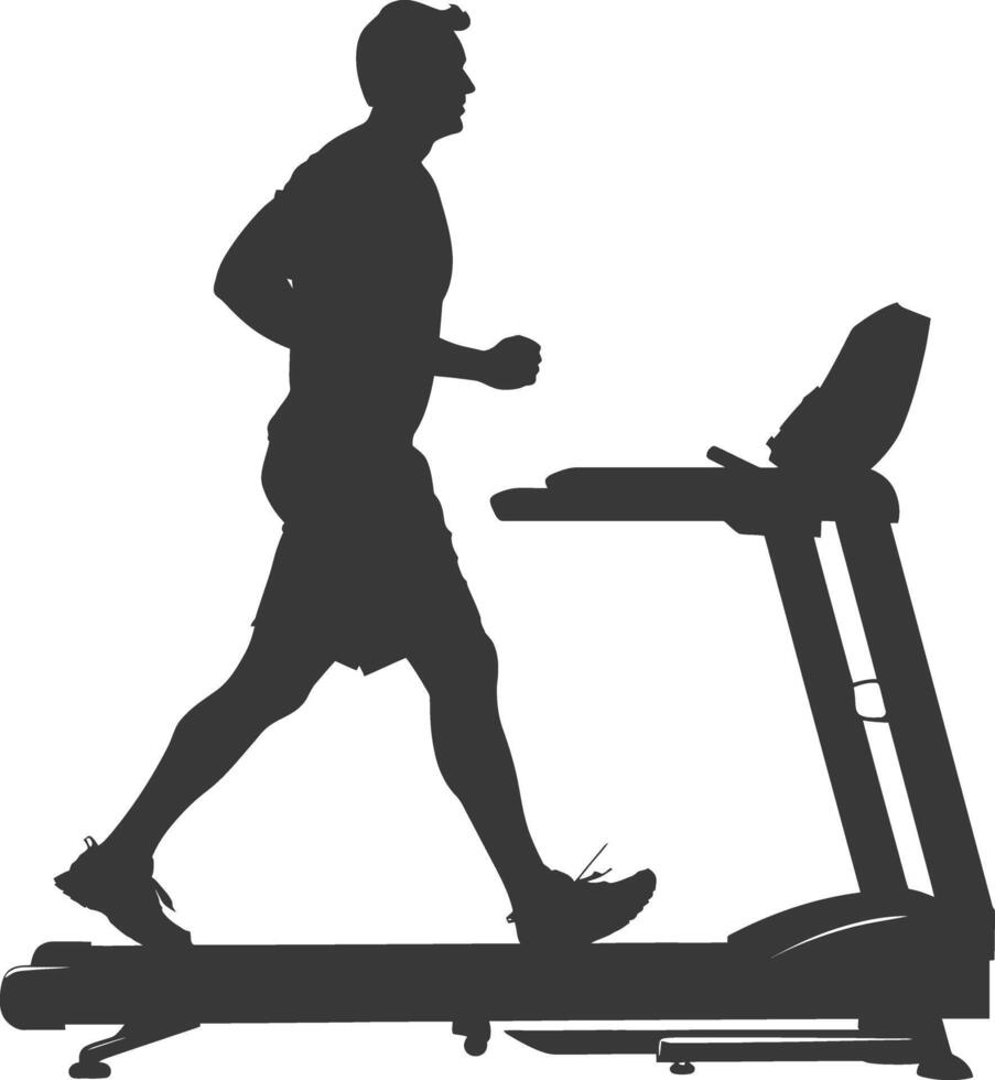 AI generated Silhouette man using a treadmill full body black color only vector