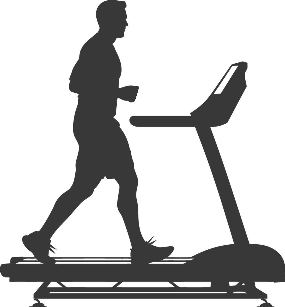 AI generated Silhouette man using a treadmill full body black color only vector