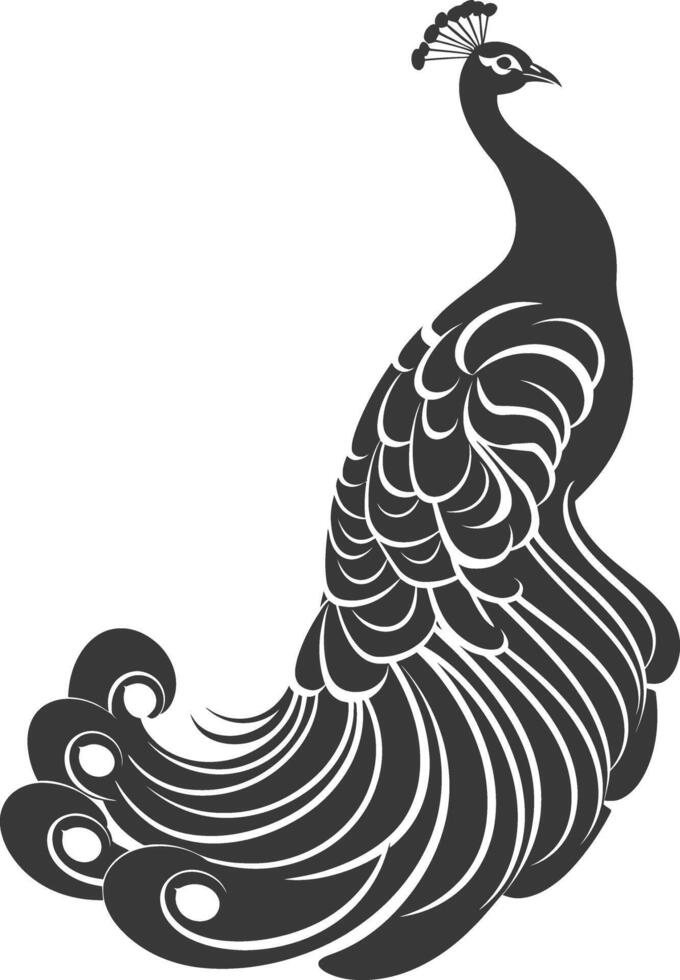 AI generated Silhouette Peafowl Birds Animal black color only vector