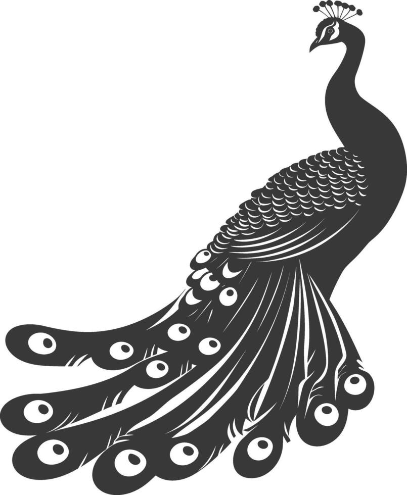 AI generated Silhouette Peafowl Birds Animal raise feather tail black color only vector