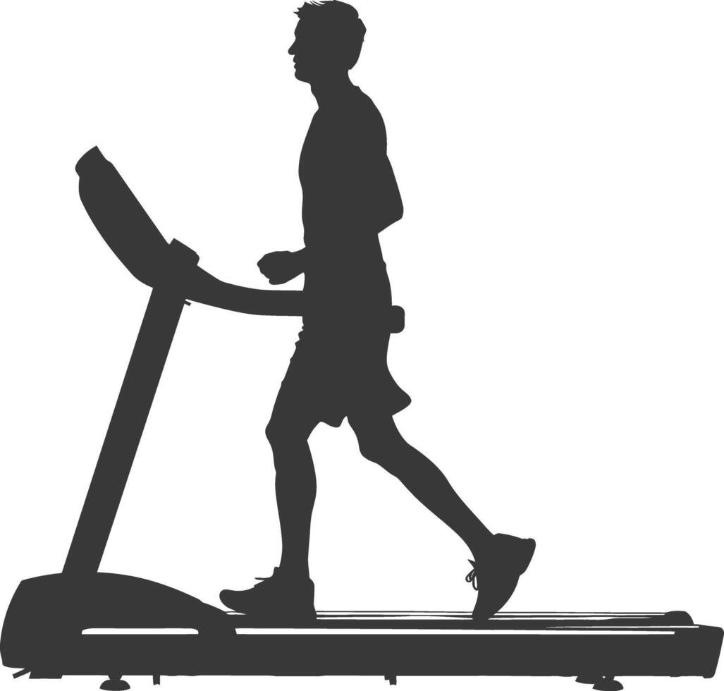 AI generated Silhouette man using a treadmill full body black color only vector