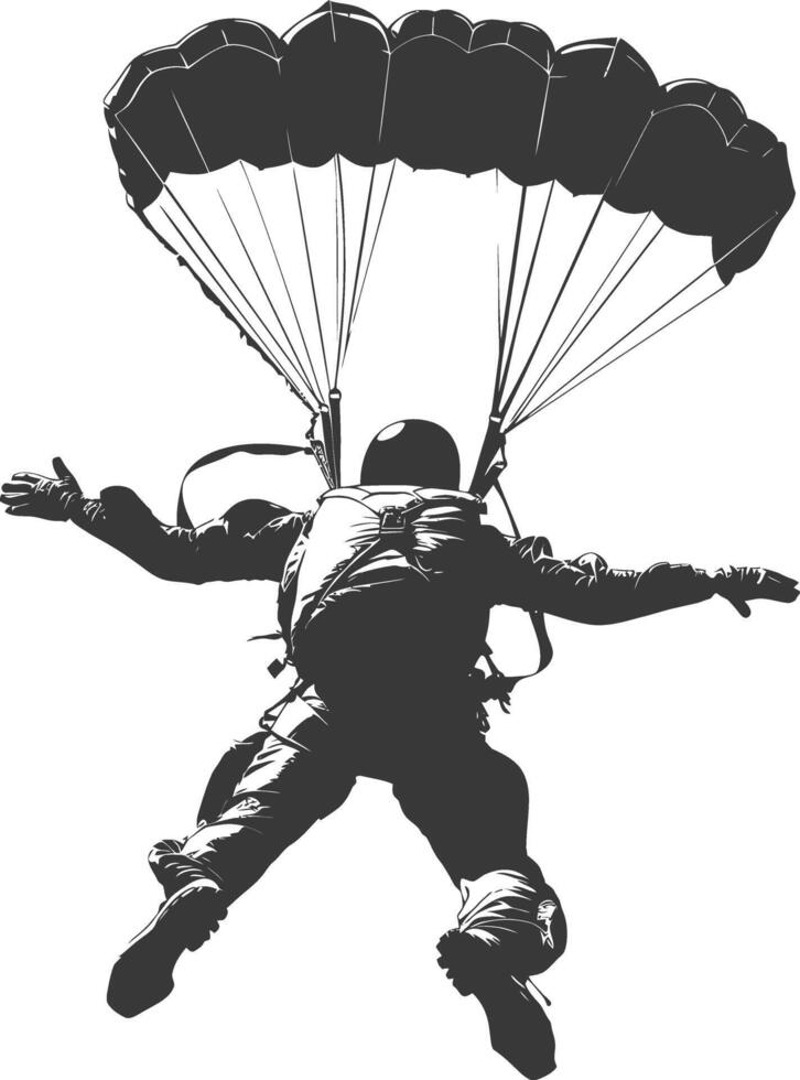 AI generated Silhouette skydiver man full body black color only vector