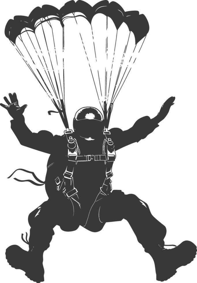 AI generated Silhouette skydiver man full body black color only vector