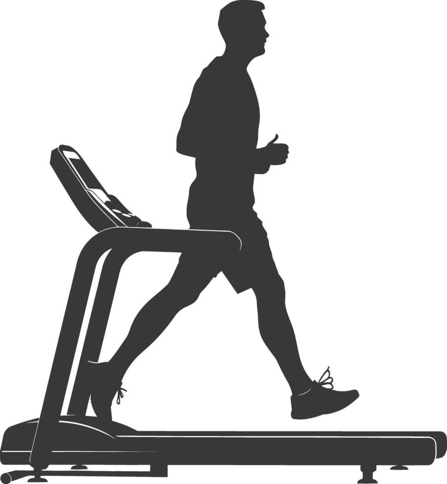 AI generated Silhouette man using a treadmill full body black color only vector