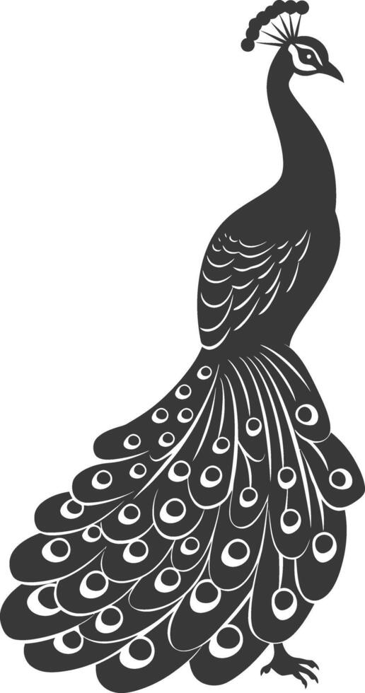 AI generated Silhouette Peafowl Birds Animal raise feather tail black color only vector