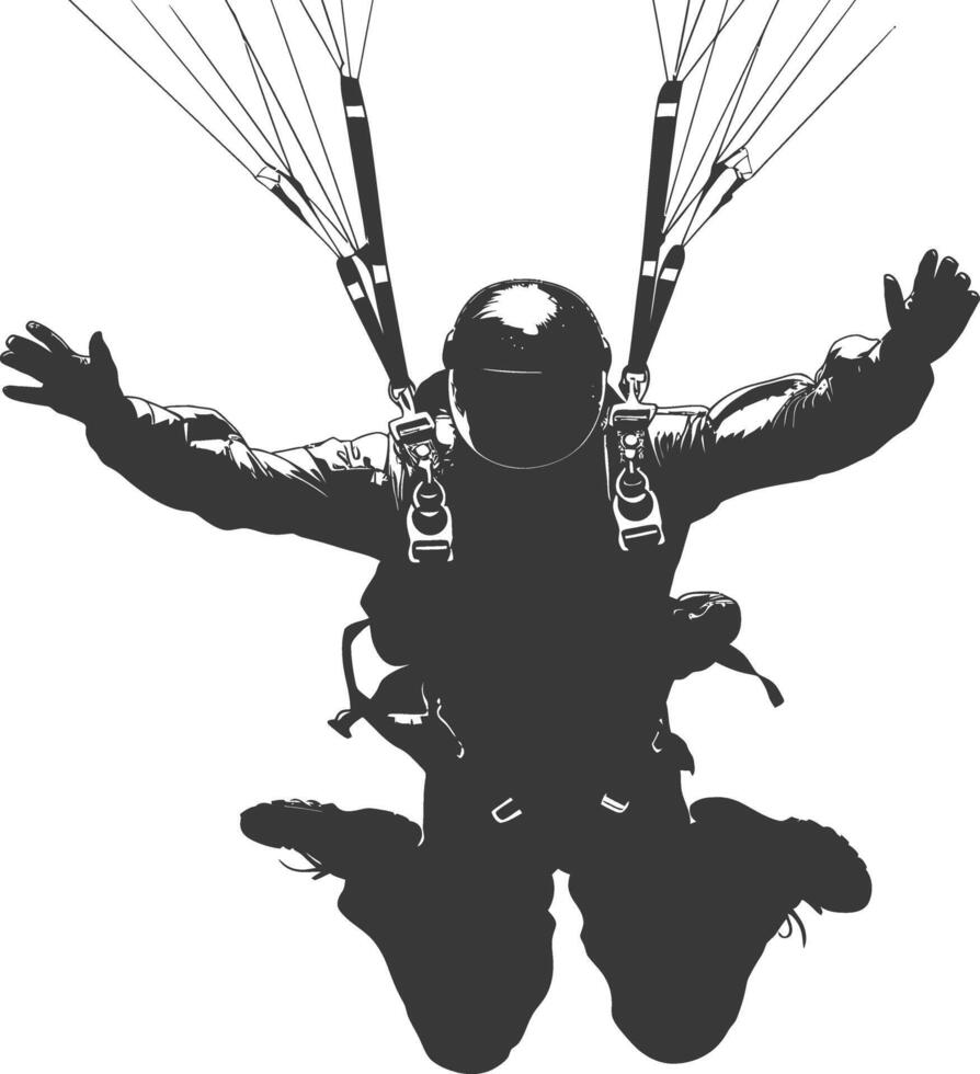 AI generated Silhouette skydiver man full body black color only vector