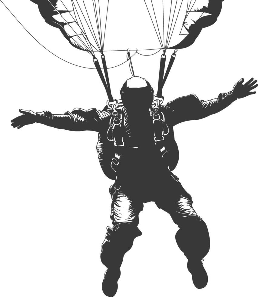 AI generated Silhouette skydiver man full body black color only vector