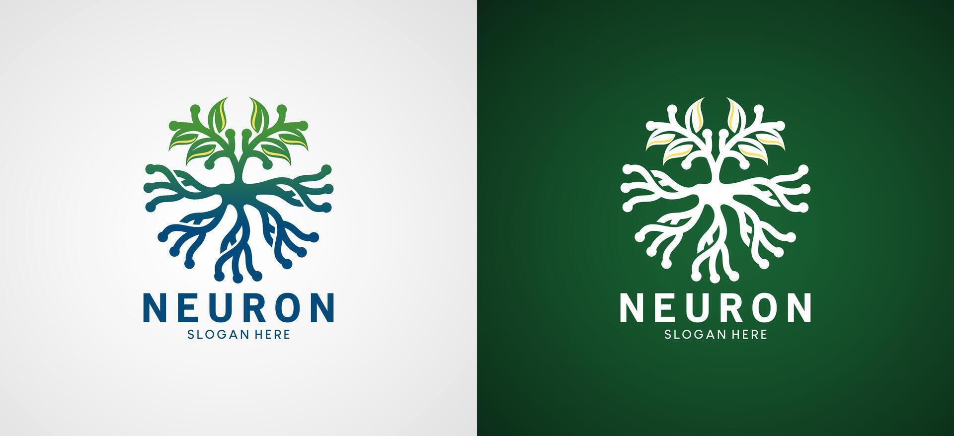 Neurons logo design, abstract nerve cell natural energy vector illustration