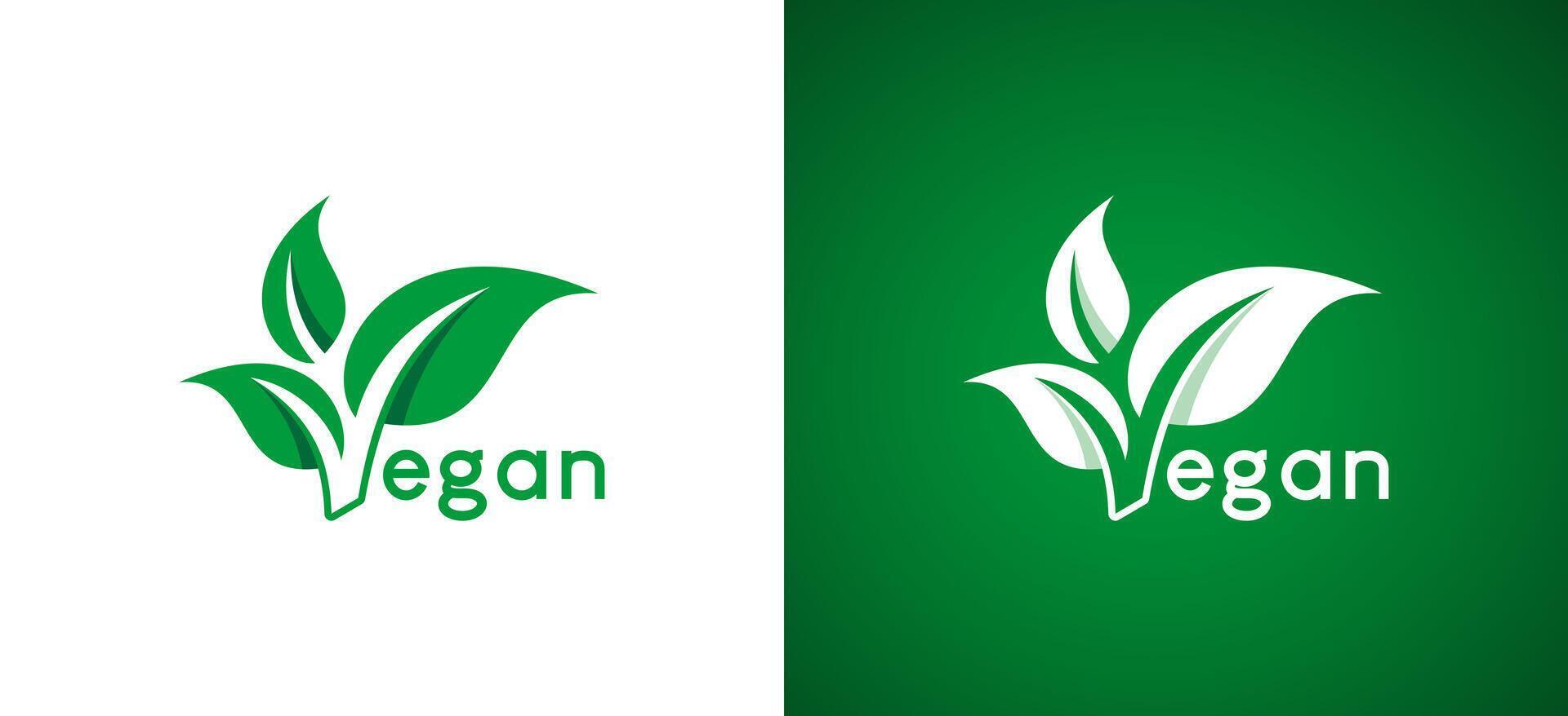 Natural vegan logo design with green leaf check symbol vector