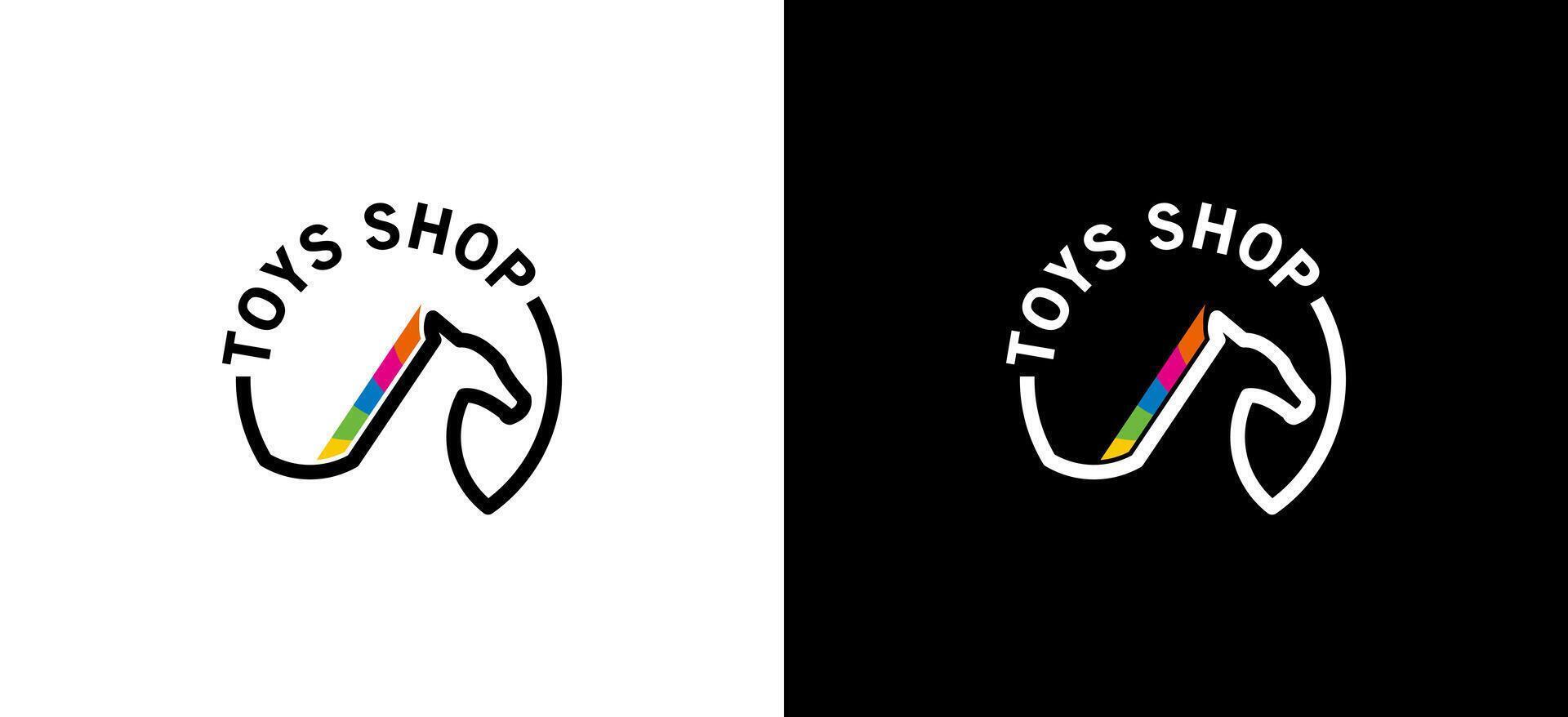 Kids toy shop logo design template with horse line symbol vector