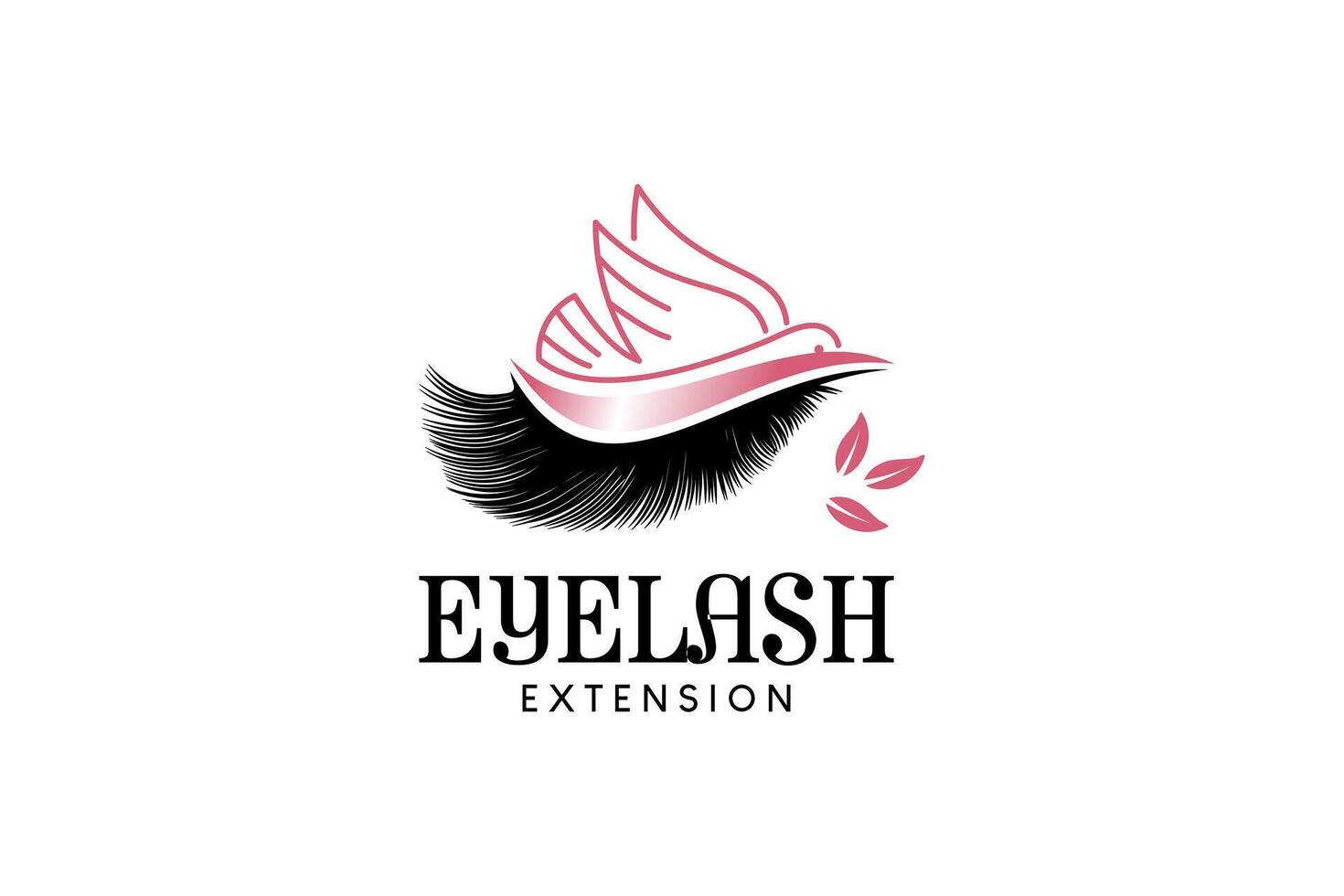 Eyelash extension beauty salon logo design with a gentle look in a blend of flying birds vector