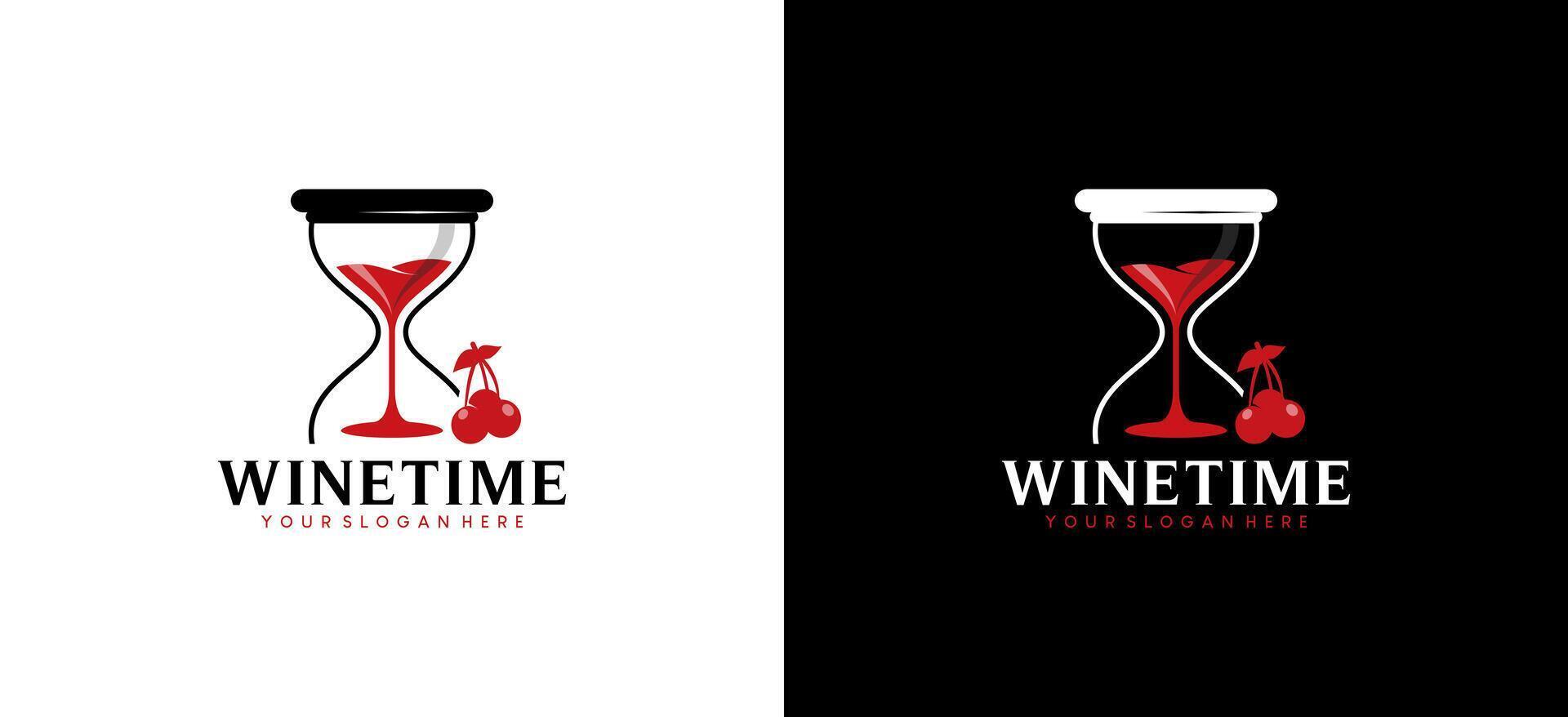 Hourglass logo design with abstract red wine drink symbol vector