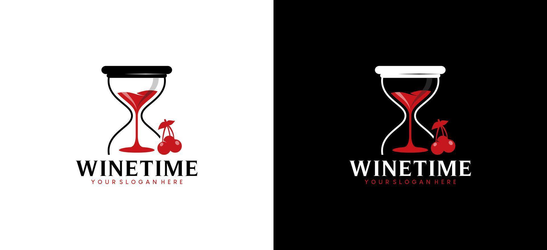 reloj de arena logo diseño con resumen rojo vino bebida símbolo vector