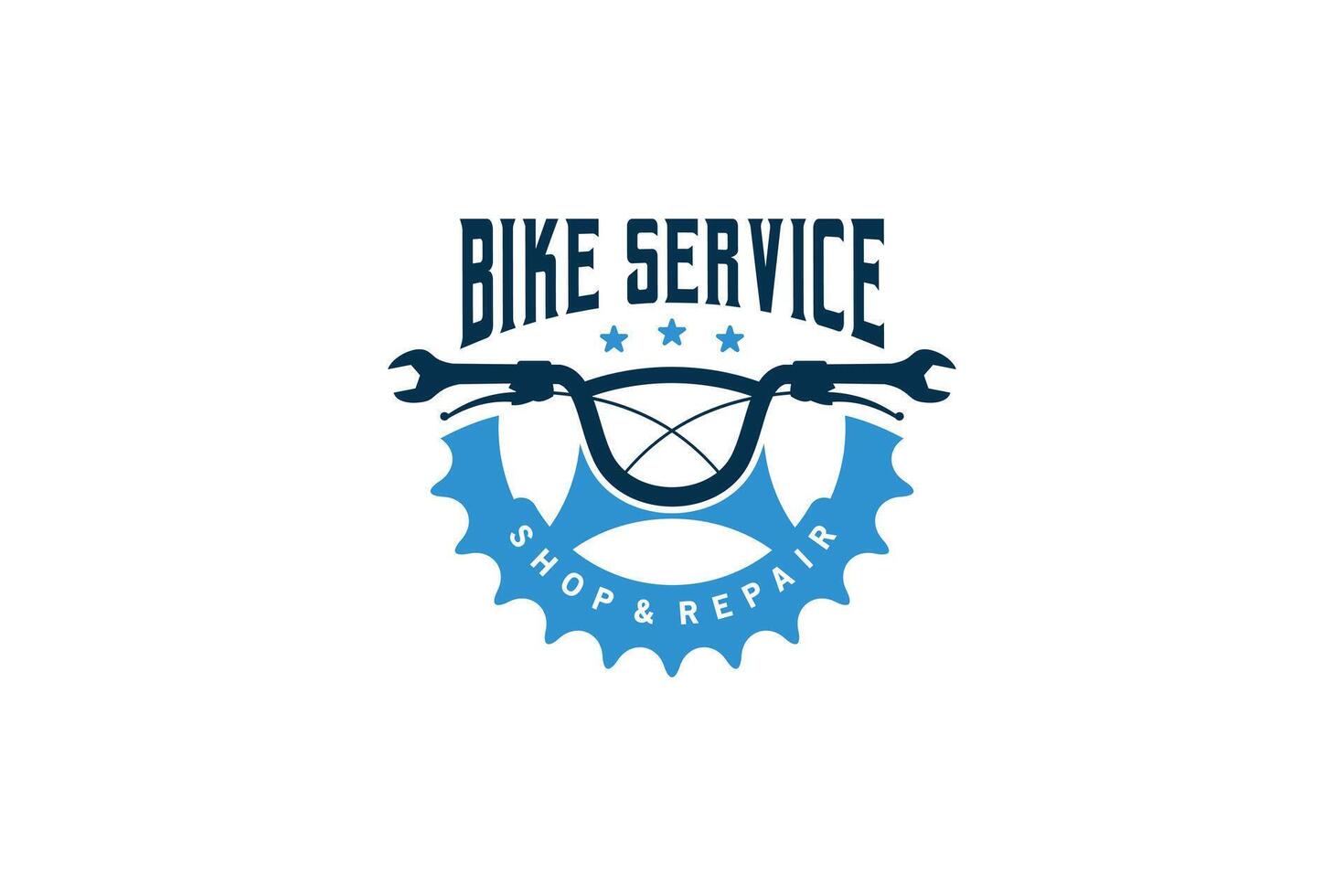 Bicycle service or repair logo design template, bicycle repair wrench and gear symbol vector