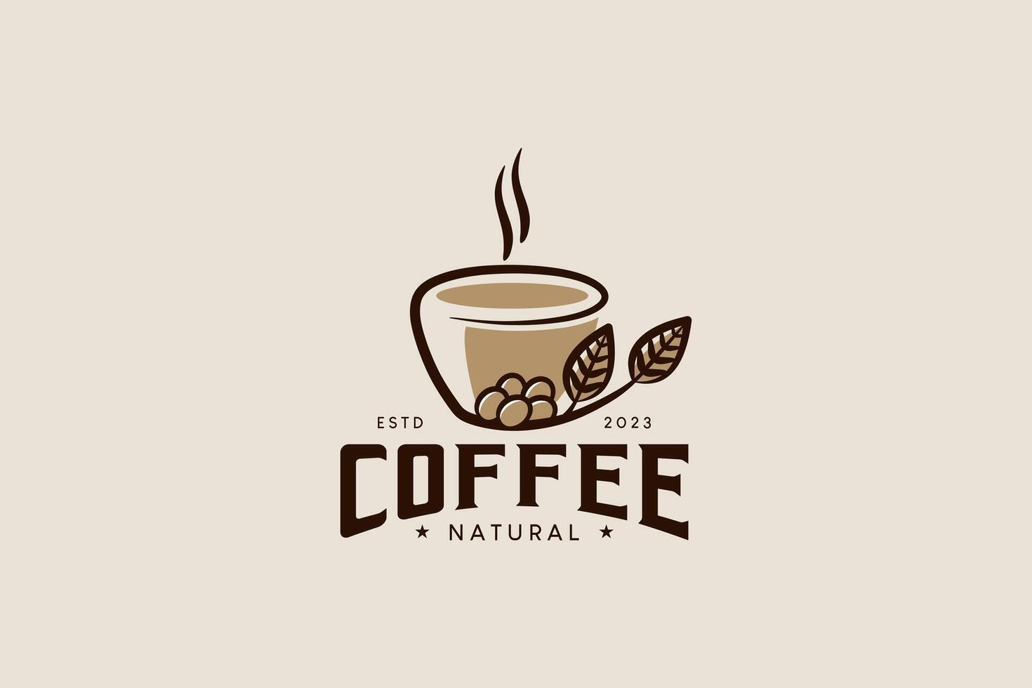 Coffee cup logo design with beans symbol creative line style vector