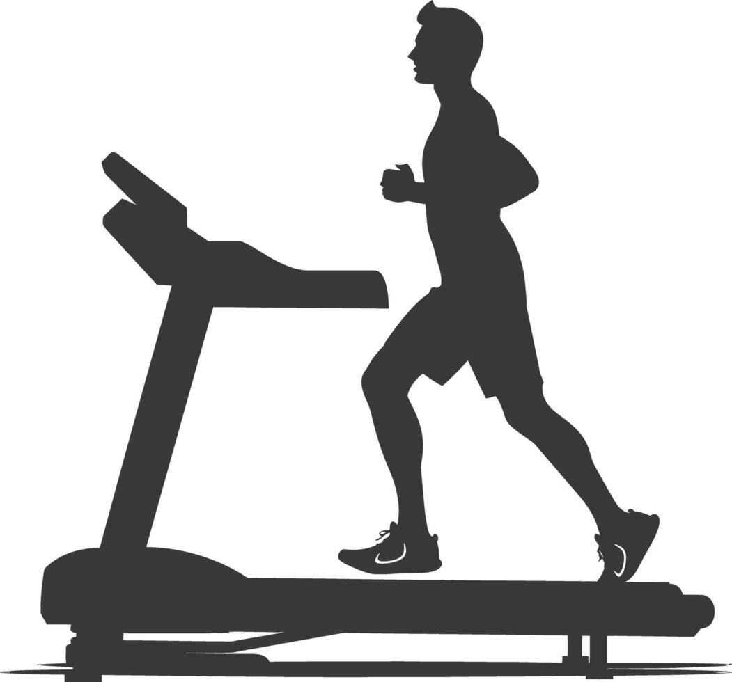 AI generated Silhouette man using a treadmill full body black color only vector