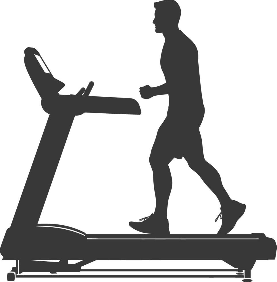 AI generated Silhouette man using a treadmill full body black color only vector