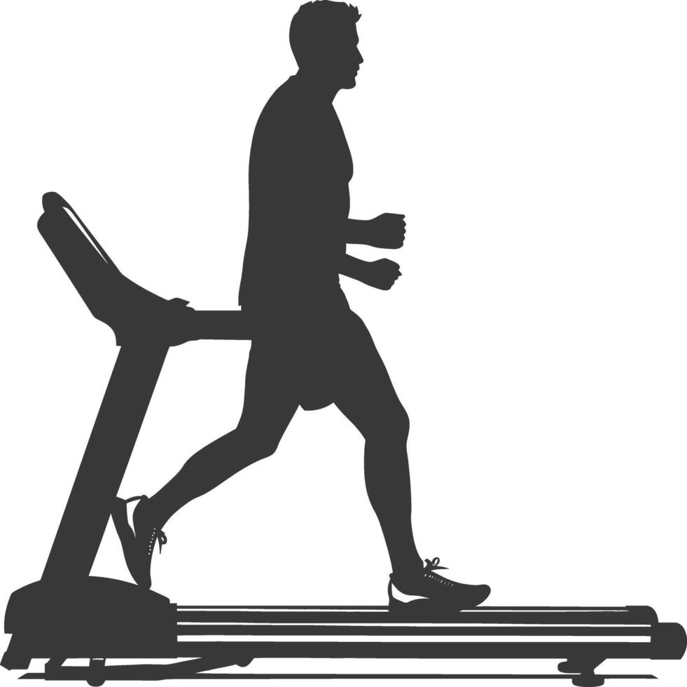 AI generated Silhouette man using a treadmill full body black color only vector