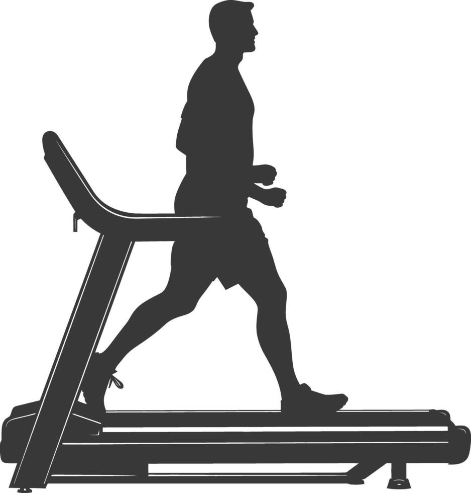 AI generated Silhouette man using a treadmill full body black color only vector
