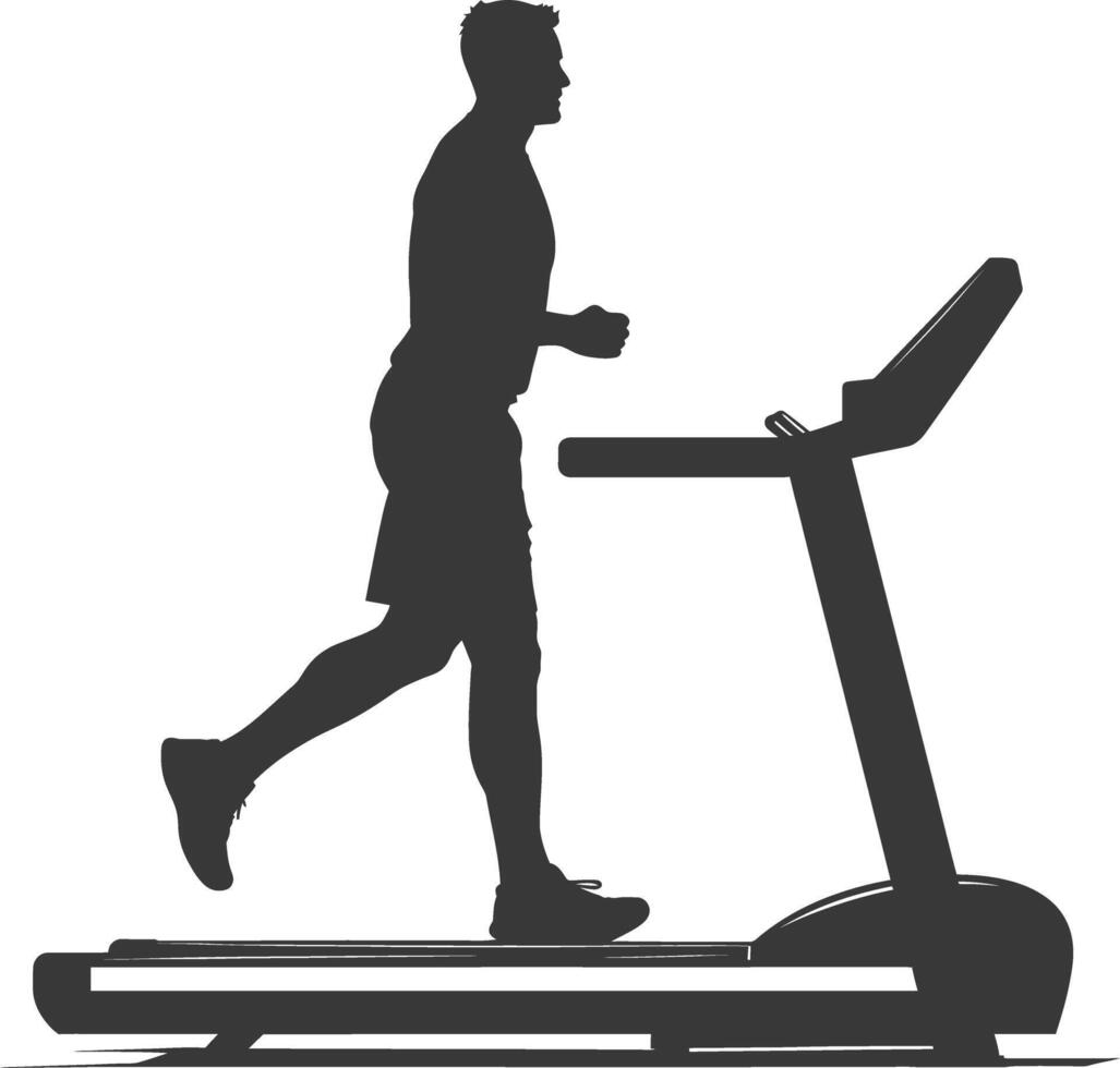 AI generated Silhouette man using a treadmill full body black color only vector