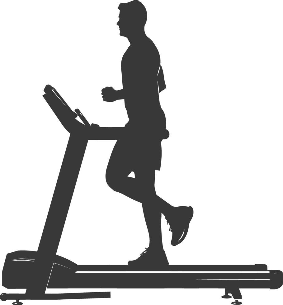 AI generated Silhouette man using a treadmill full body black color only vector