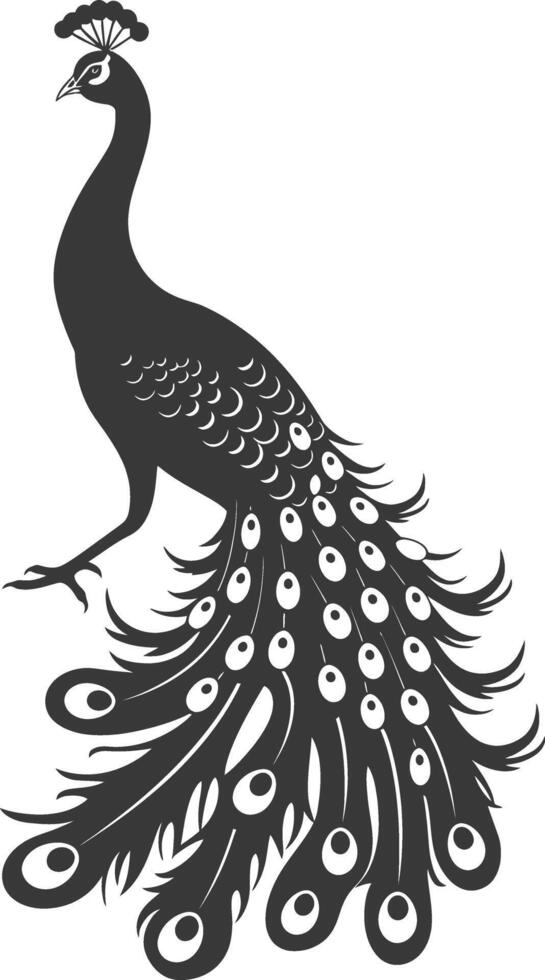 AI generated Silhouette Peafowl Birds Animal raise feather tail black color only vector