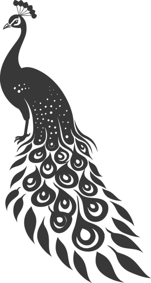 AI generated Silhouette Peafowl Birds Animal raise feather tail black color only vector
