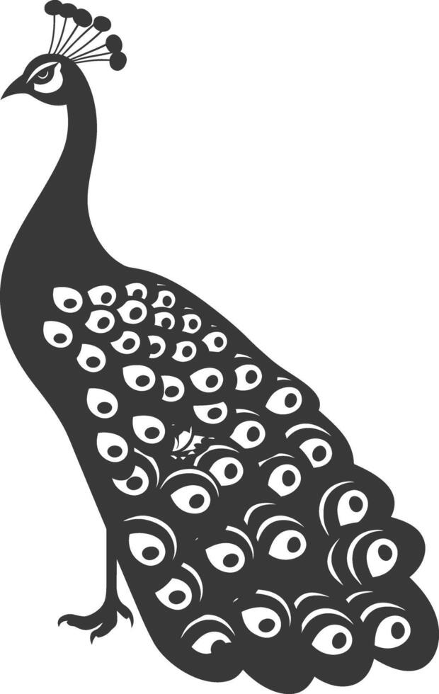 AI generated Silhouette Peafowl Birds Animal black color only vector