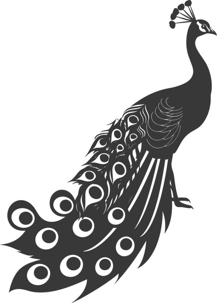 AI generated Silhouette Peafowl Birds Animal raise feather tail black color only vector