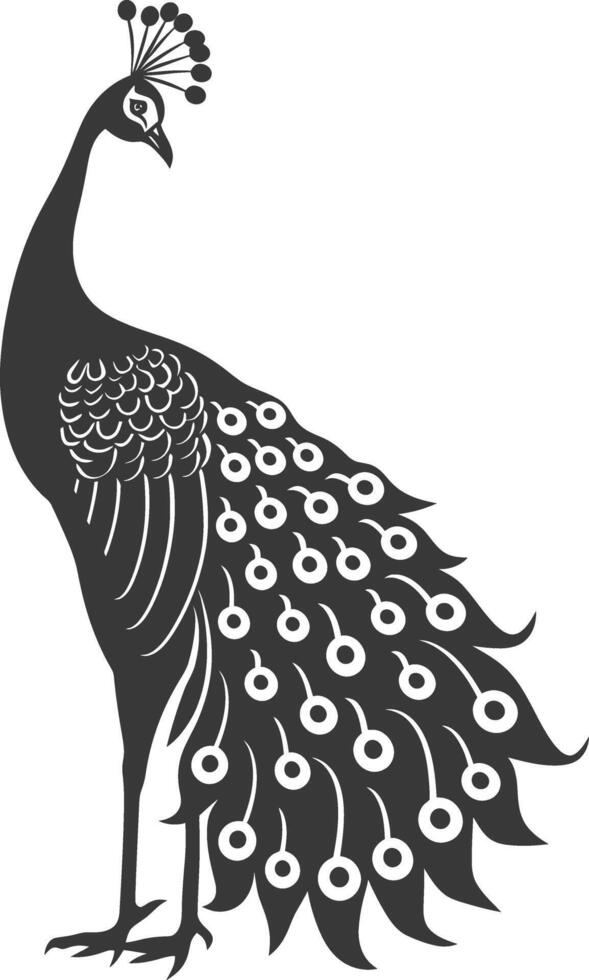 AI generated Silhouette Peafowl Birds Animal raise feather tail black color only vector