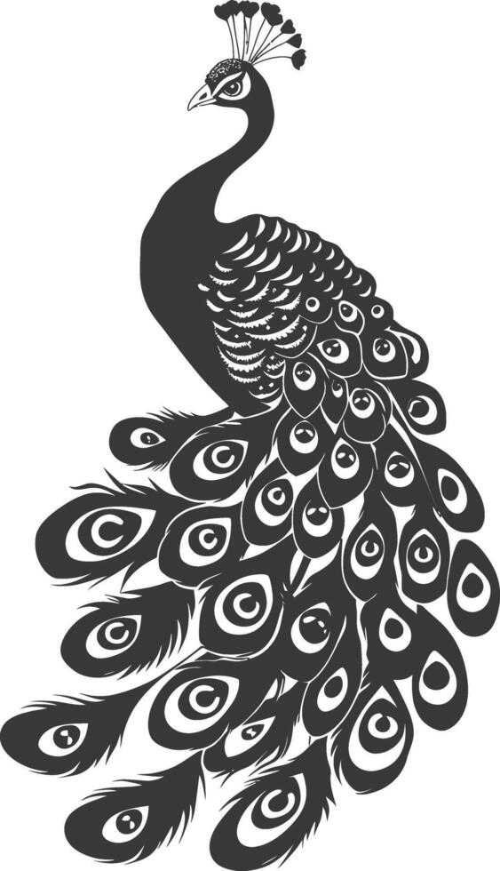 AI generated Silhouette Peafowl Birds Animal raise feather tail black color only vector