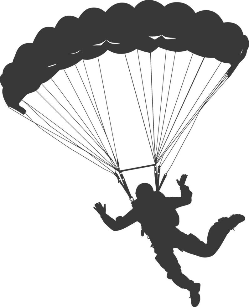 AI generated Silhouette skydiver man in action full body black color only vector