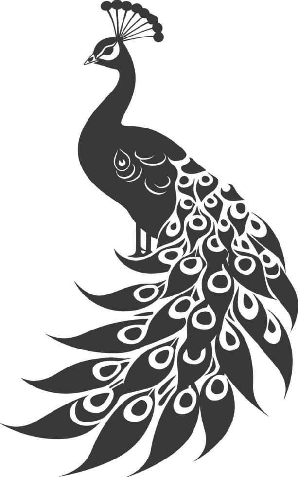 AI generated Silhouette Peafowl Birds Animal raise feather tail black color only vector
