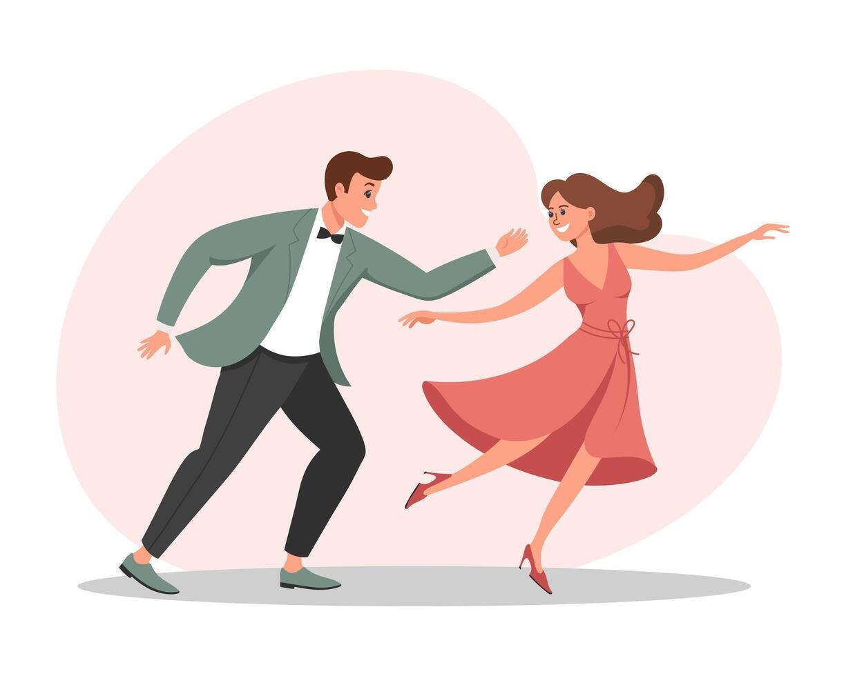 A couple of a man and a woman are dancing. Illustration in flat style, vector