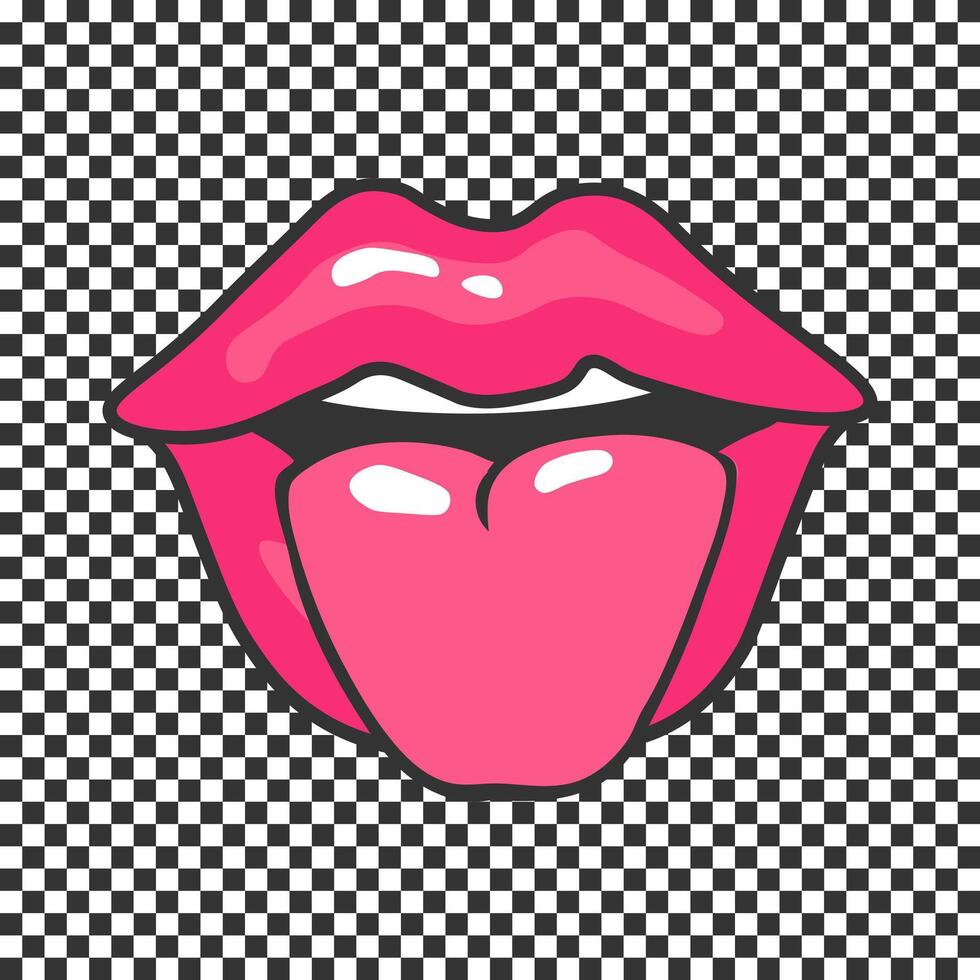 Pink female lips on a dotted retro background. Vintage illustration vector