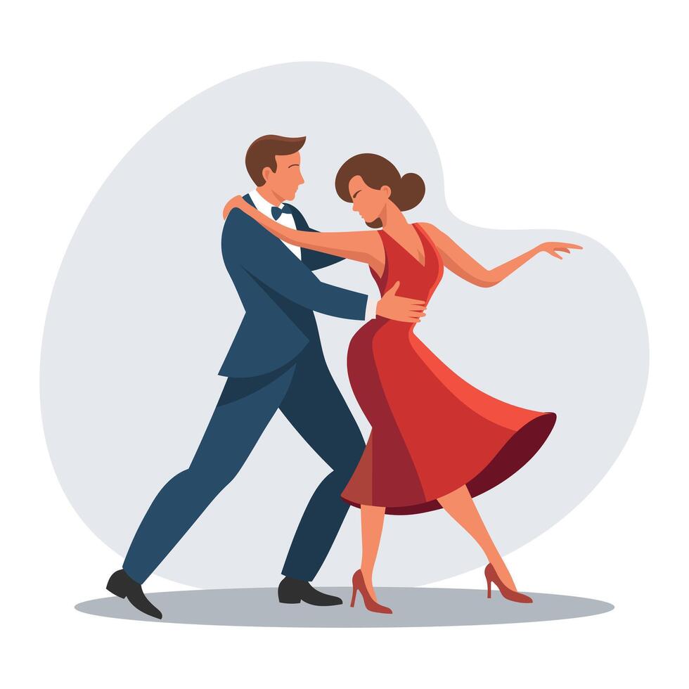 A couple of a man and a woman are dancing. Illustration in flat style, vector