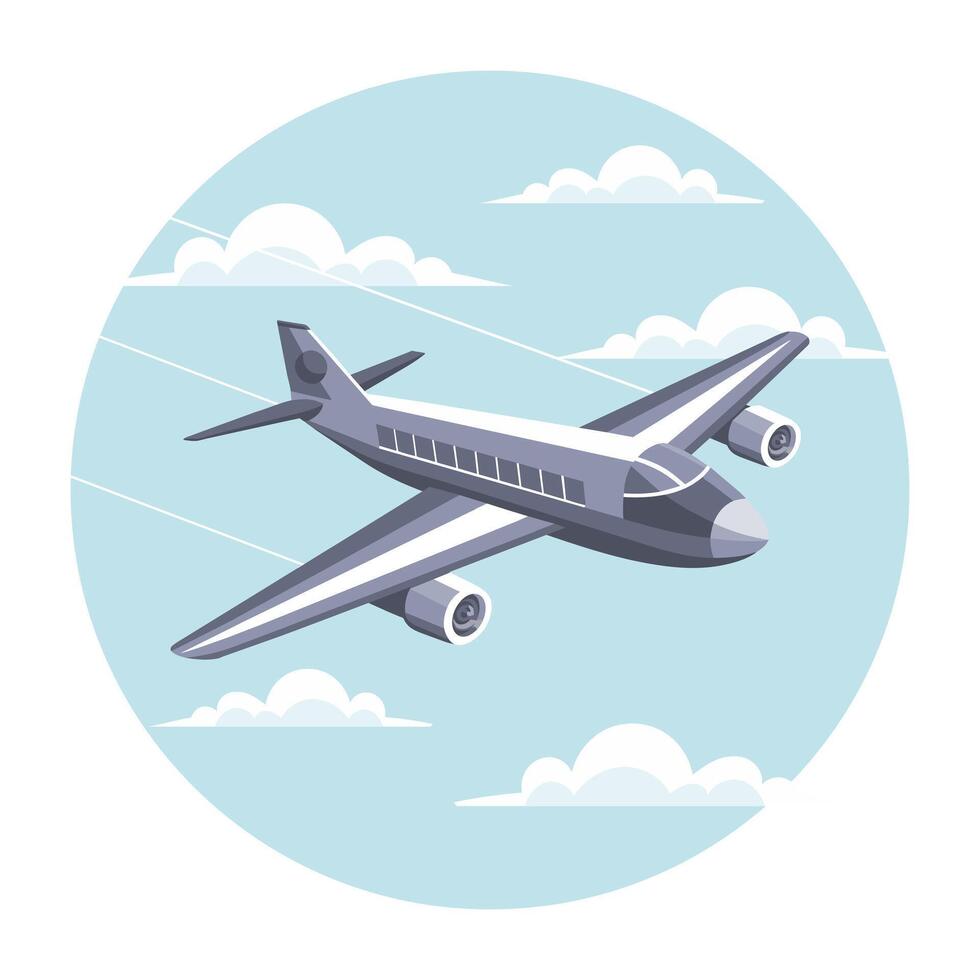 el avión moscas en el cielo Entre el nubes hora para viaje y vacaciones. ilustración, vector