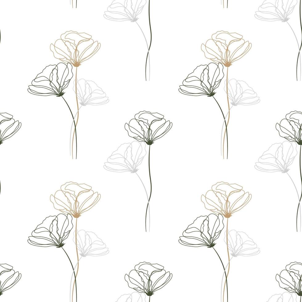 sin costura patrón, línea Arte de contorno flores en un blanco antecedentes. fondo, textil, vector