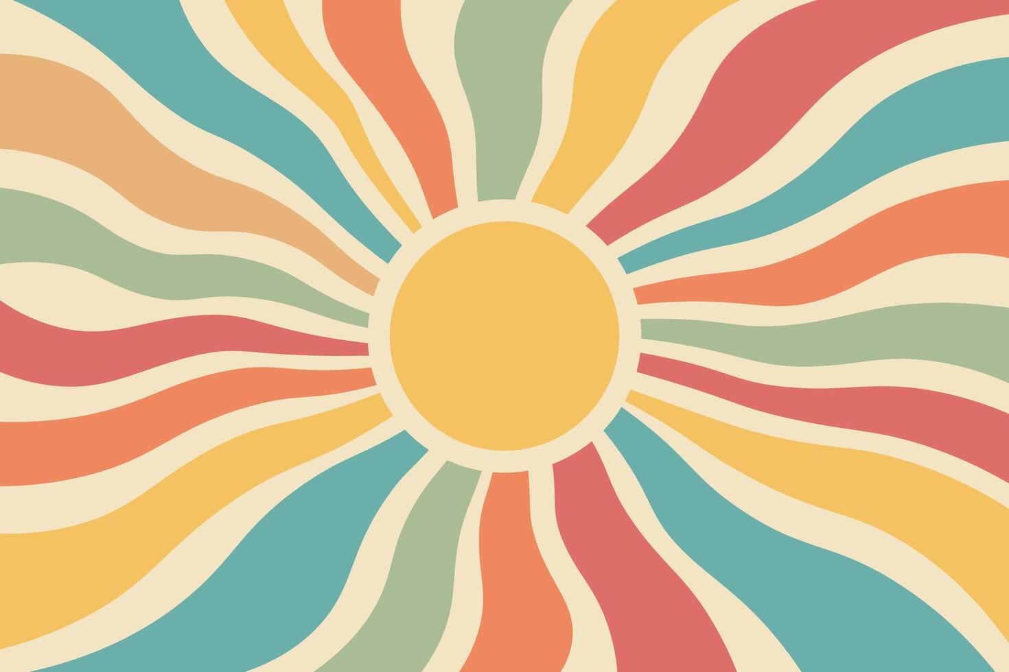Vintage solar tapestry in boho style. Retro 70s style wall, sunrise rainbow. Minimal geometric abstract art. Hippie bohemian decor. Vector