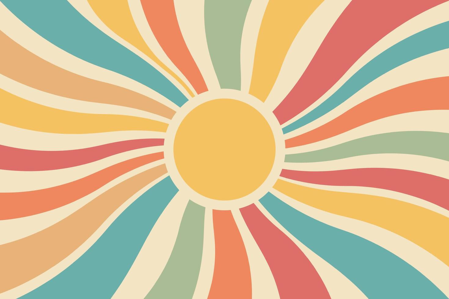 Vintage solar tapestry in boho style. Retro 70s style wall, sunrise rainbow. Minimal geometric abstract art. Hippie bohemian decor. Vector