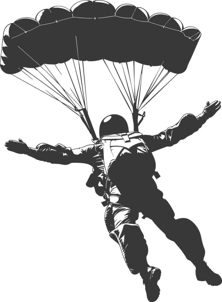 AI generated Silhouette skydiver man full body black color only vector