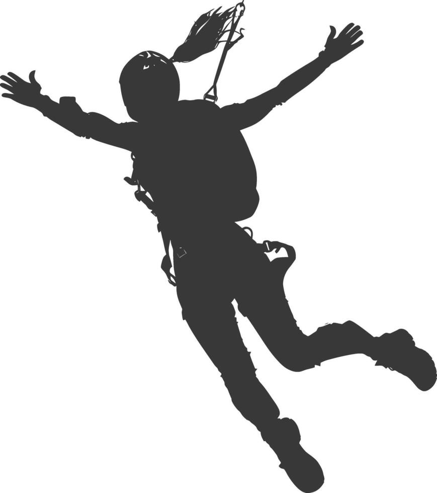 AI generated Silhouette skydiver woman full body black color only vector