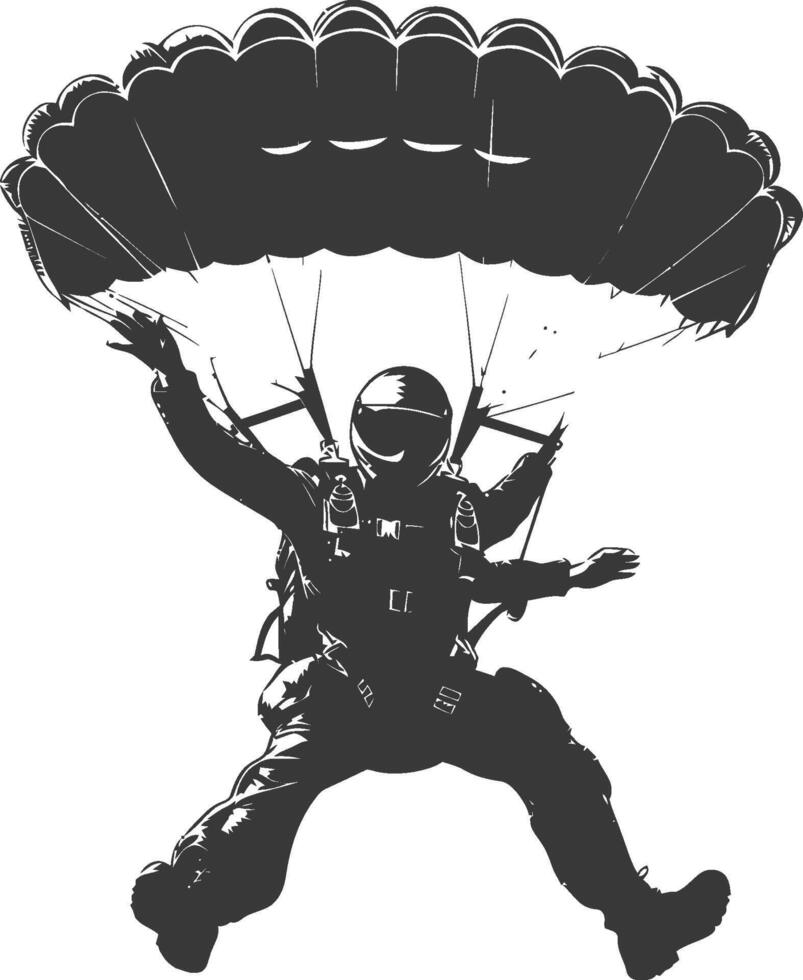 AI generated Silhouette skydiver man full body black color only vector